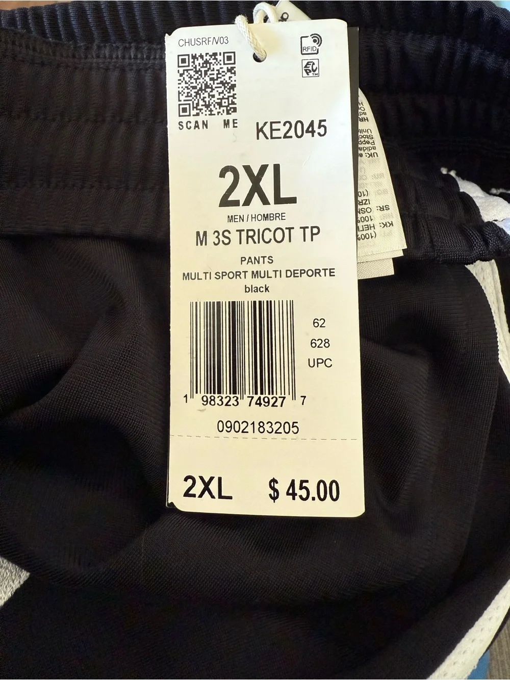 Adidas 3-Stripes Inner Drawstring Tricot Track Pants Black White KE2045 Sz 2XL